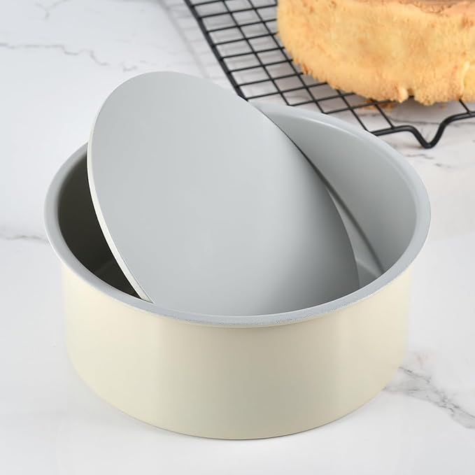 Guowall 6 inch Cake Pan with Removable Bottom Carbon Steel Round Chiffon Cake Tin Round Shaped Nonstick Cheesecake Mould for Baking - Cream Color