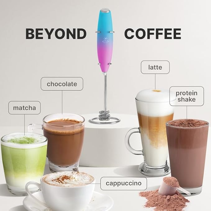 Zulay Kitchen Milk Frother with Patented Tornado Triple Whisk – Handheld Foam Maker for Coffee, Lattes, Matcha & Hot Chocolate – Rich, Creamy Froth in Seconds -