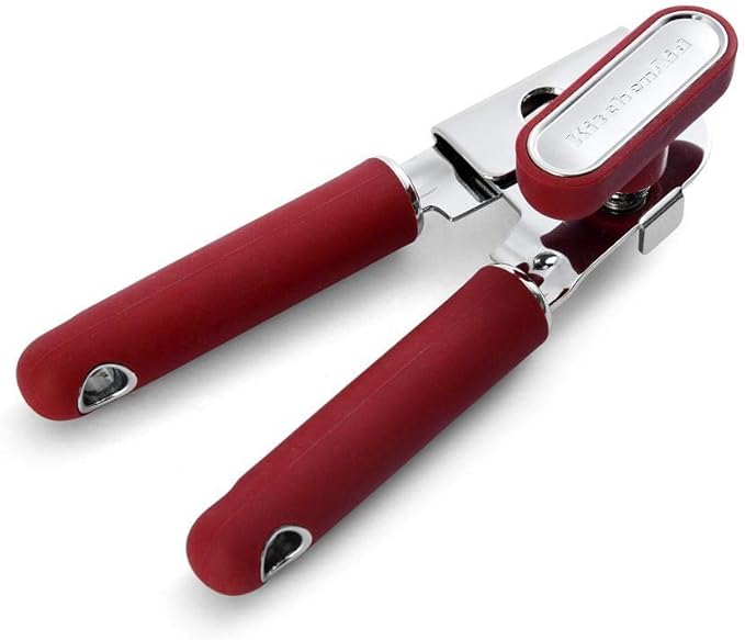 KitchenAid Classic Multifunction Can Opener and Bottle Opener Easy to Use, Razor Sharp Stainless Steel Cutting Wheel, Soft Ergonomic Handles, Soft Red