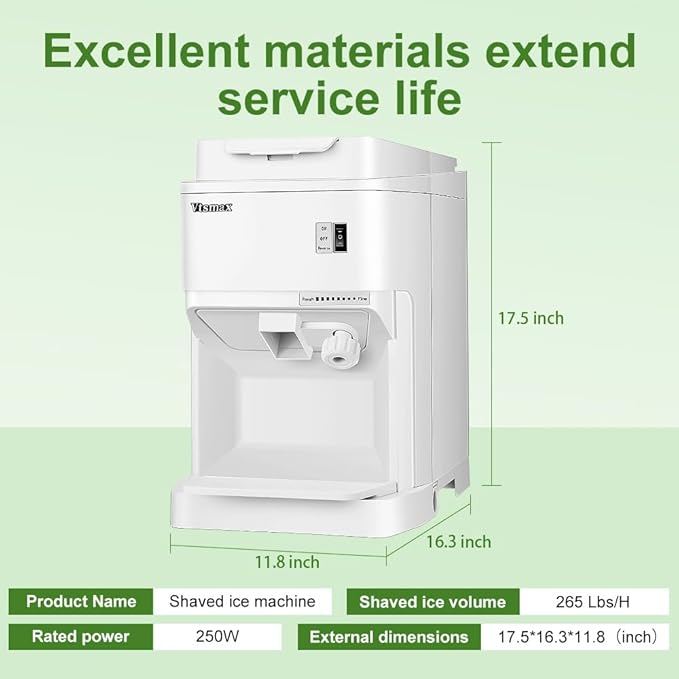 Electric Snow Cone Machine, 250W Shaved Ice Machine, Thickness Adjustable Ice Shaving Machine 265LBs/hr Rotate Speed & Strong Power for Home and Parties Events Snack Bar(2.6Qt)