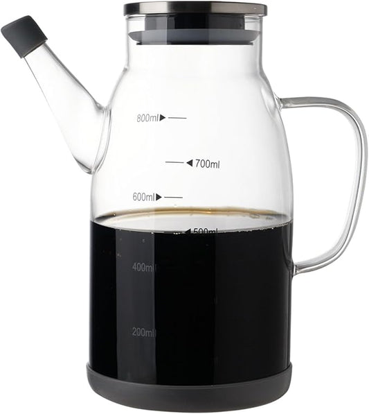 Large Glass Oil Dispenser Bottle for Kitchen Cooking Recipiente Para Aceite De Cocina Olive Oil Vinegar Dispenser Cruet Stainless Steel Lid No Drip Liquid Container (Clear, 27oz / 800ml)