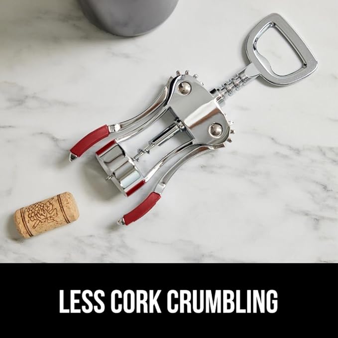GORILLA GRIP BPA-Free Sharp Wine Opener, Heavy Duty Zinc Alloy Wing Corkscrew, Multifunctional Bottle Opener, Remove Corks or Cap, Easy to Use Bar Cork Screw, Dishwasher Safe Kitchen Essentials, Red
