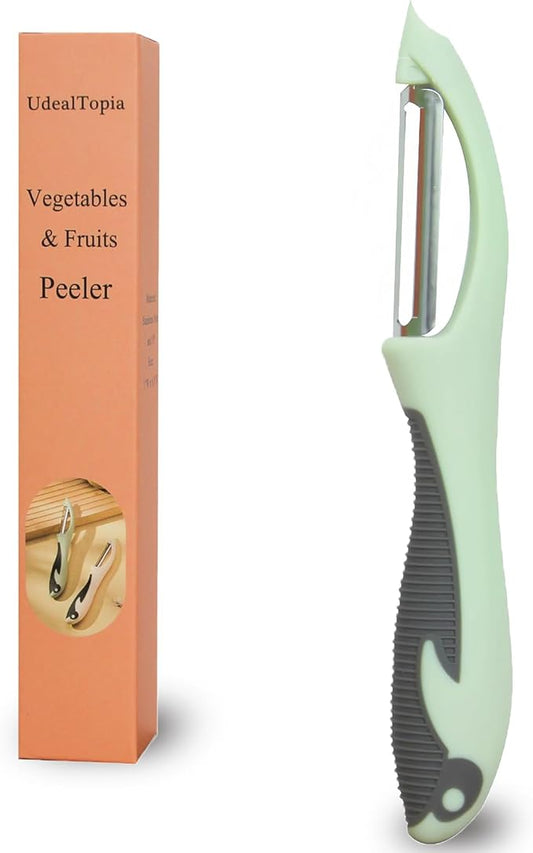 Stainless Steel Vegetable and Fruit Peeler, Swivel Straight Peeled Gadget for Kitchen - Ideal Carrot Cucumber Potato Peeler with Ergonomic, Non-Slip and Cute Handle (Green)