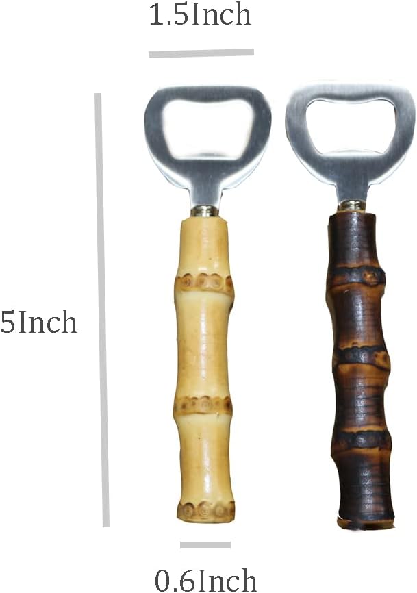 2PCS Stainless Steeel Beer Bottle Openers,Bamboo Handle Cap Bottle Openers（yellow and black）