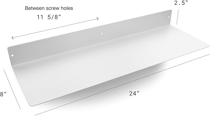 DIY CARTEL Made in USA Linear Floating Shelf - USA Manufactured Steel - Industrial Heavy Duty Metal Wall Mounted Modern Farmhouse Rustic Designed Shelf (24-in X 8-in Powder Coated White)
