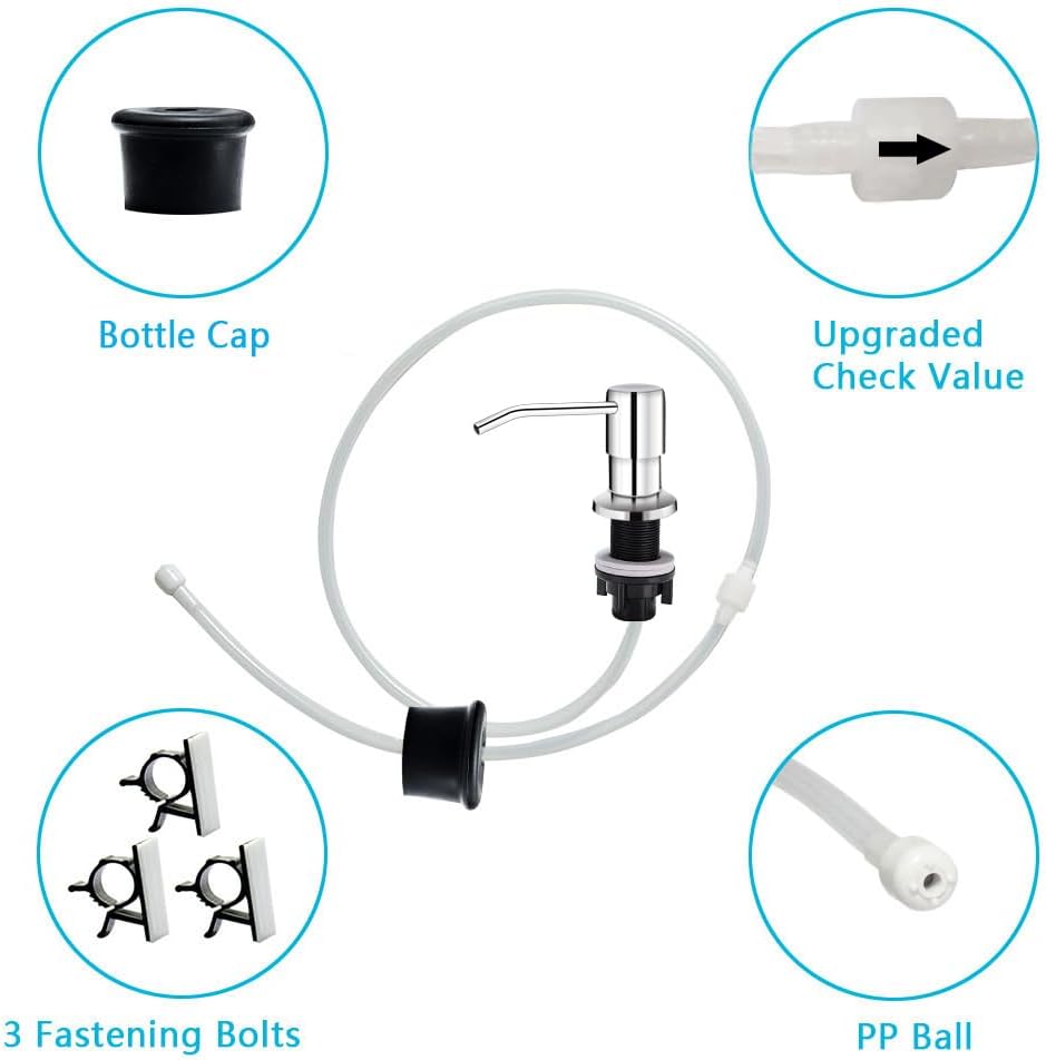 Soap Dispenser for Kitchen Sink, in Sink Soap Dispenser Pump, 47" Silicone Extension Tube Connect to The Soap Bottle Directly, Say Goodbye to Frequent Refills (Chrome)