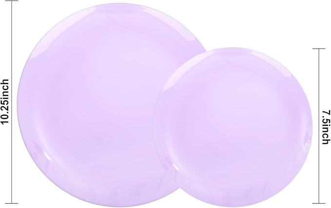 KIRE 60PCS Purple Plastic Plates Disposable - Heavy Duty Purple Plates Include 30Pcs 10.25” Dinner and 30Pcs 7.5” for Dessert/Salad - for Wedding/Bridal Shower