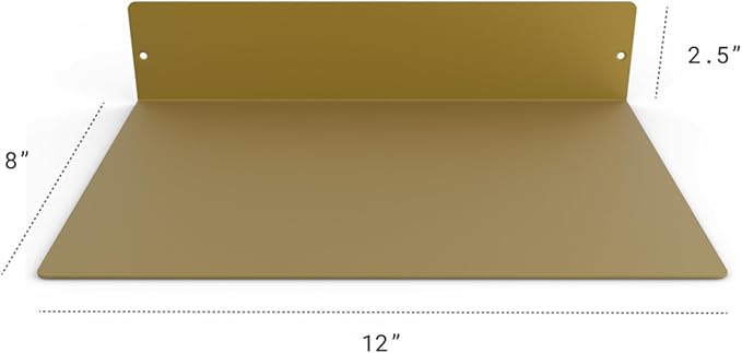 DIY CARTEL Made in USA 12 Inch Linear Floating Shelf - USA Manufactured Steel - Industrial Heavy Duty Metal Wall Mounted Modern Farmhouse Designed Shelf Ledge (12-in X 8-in Powder Coated Gold)