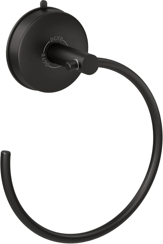 DGYB Suction Cup Hand Towel Ring Black Hand Towel Holder for Bathroom Wall SUS 304 Stainless Steel Kitchen Towel Hanger