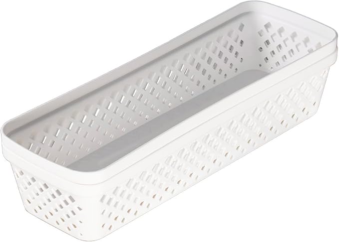 Glad Plastic Storage Basket Set - Multipurpose Drawer Trays, Kitchen Pantry Containers, and Bathroom Bins - 6 Pack Narrow Organizers, White