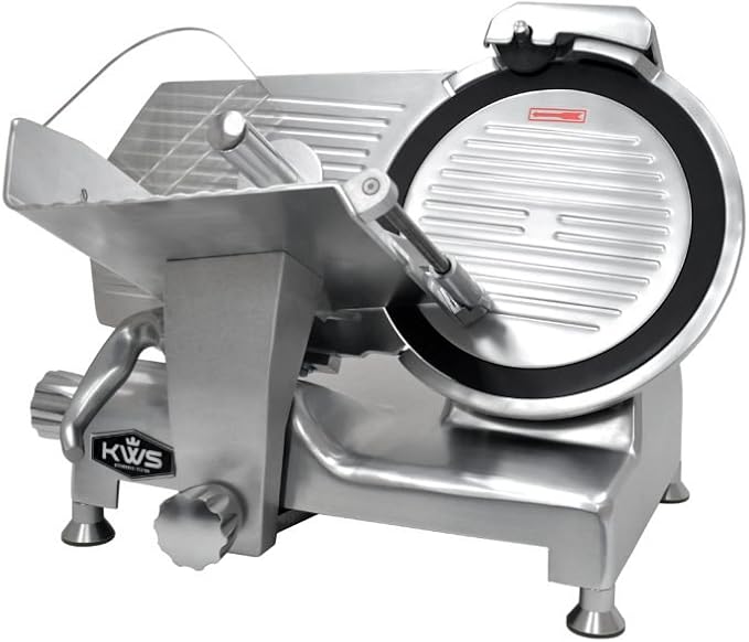 KWS Metal Collection 420W 12-Inch Meat Slicer MS-12DT Anodized Aluminum Base with Teflon Blade + Blade Removal Tool, Frozen Meat/Cheese/Food Slicer Quiet [ ETL, NSF Certified ]