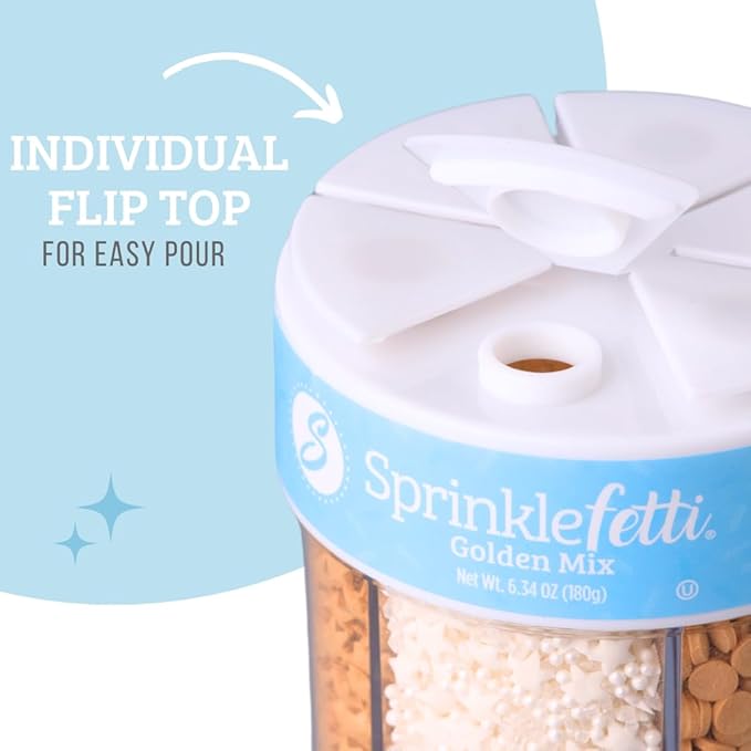 Sweets Indeed Sprinkles 6 Cell Edible Sprinkle Mix Jimmies Perfect for Cake Decorations Baking Ice Cream Cookies Cupcake Topper (Gold)