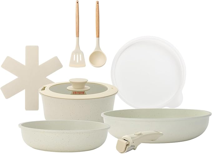 UCClife 9-Piece Nonstick Cookware Set - PFOA/PTFE Free Non-Toxic Pots & Pans, Detachable Handles, Oven & Dishwasher Safe, Scratch Resistant