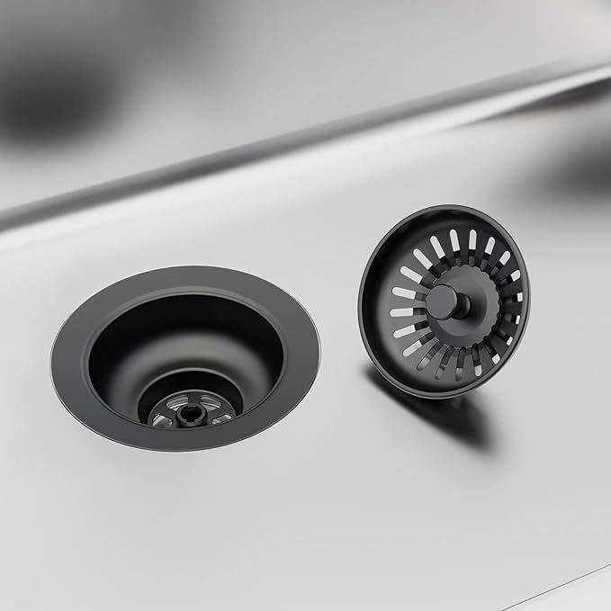 KONE Sink Drain Assembly, Kitchen Sink Drain Strainer Kit with Removable Strainer Basket Stopper, Universal fit USA Home/Commercial 3-1/2 Inch Standard Sink Drain Hole (Matte Black)