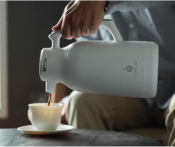 IDEUS Thermal Coffee Carafe 68oz (2,000ml), Stainless Steel Double Wall Insulated Vacuum Flask, Water Jug Coffee Server and Beverage Dispenser, Heat and Cold Retention (Metallic, 68oz (2,000ml))