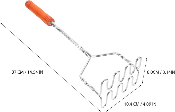 Hemoton Stainless Steel Potato Masher with Non-Slip Handle, Versatile Kitchen Tool for Mashing Potatoes, Vegetables, and Fruits, Dishwasher Safe, 14.56 Inch