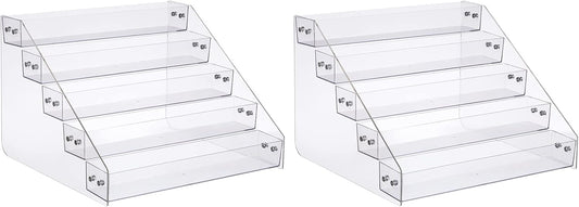 Acrylic Spice Rack, Tiered Spice Rack Shelf Seasoning Organizer for Countertop, Cabinet, Pantry, Kitchen Storage - 5 Tier, 2PCS