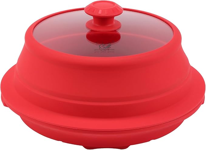 Microwave Splatter Silicone Cover Collapsible Steamer, Vented Multifunction Splash Lid with Glass Dish Bowl Plate for Food Cooking Bacon Maker, Dishwasher Safe BPA-Free 10.5 inch Cookware Set
