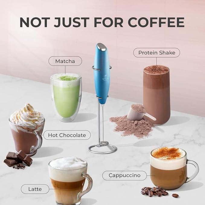 Zulay Kitchen Powerful Milk Frother Wand With 4 AA Duracell Batteries - Ultra Fast Handheld Drink Mixer - Electric Whisk Foam Maker for Coffee, Lattes, Cappuccino, Matcha & Creamer -