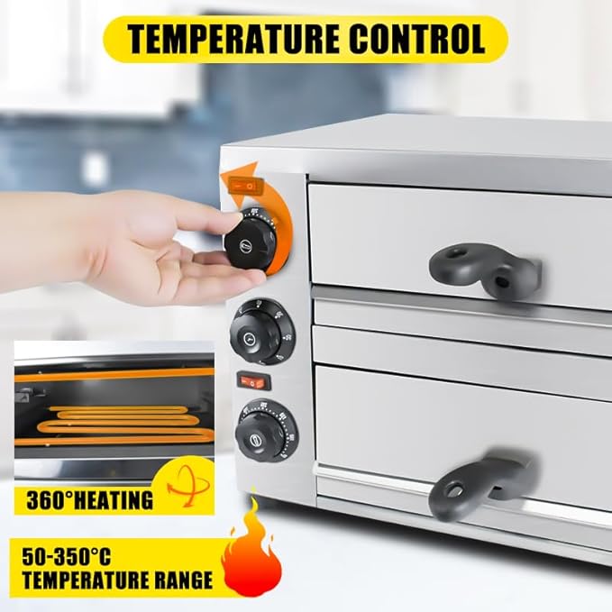KOOTEN 2 Tier Tabletop Pizza Oven - Indoor Electric Commercial Stainless Steel With Timer for Home and Restaurant