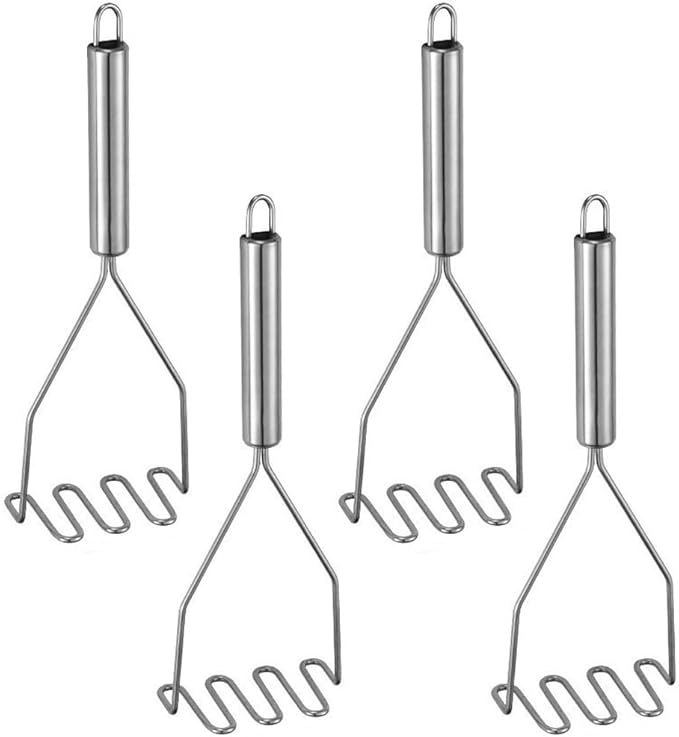 4-Pack Potato Masher, Sturdy Stainless Steel Wire Masher, Heavy Duty Metal Potato Ricer, Manual Masher for Vegetables and Fruits, Dishwasher Safe