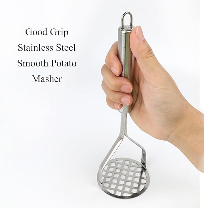 Potato Masher (4-Pack), 10-Inch Sturdy Gourmet Stainless Steel Wire Masher, Heavy Duty Metal Potato Ricer, Vegetables Fruits Hand Mashers, Dishwasher Safe