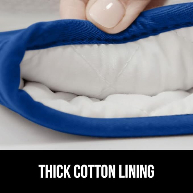 GORILLA GRIP BPA-Free Soft Silicone Oven Mitts, Heat Resistant and Waterproof Cooking Gloves, Thick Cotton Lining, Flexible Gripping for Baking Grilling, Kitchen Potholders Set of 2, 12.5x8.3, Blue