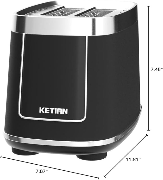 Smart Toaster Touchscreen, KETIAN Automatic Electric Digital Toaster 2 Slice, 7 Browning Settings, Preset Modes for 7 Types of Bread, 1400W