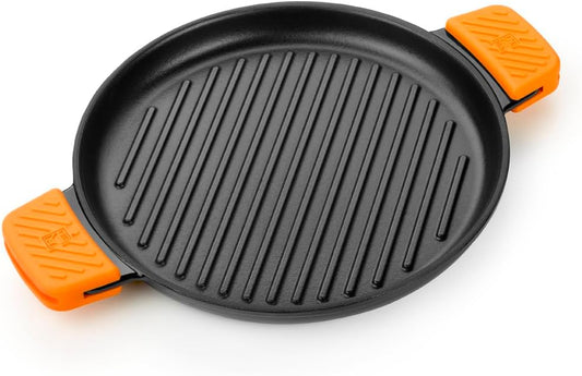 BRA COOKWARE Efficient Iron Round Ribbed Grill | 12.6 inches Cast Iron Round Griddle | All Heat Sources Compatible | PFOA Free | Without Non-Stick | Silicon Handle | Non Deformable