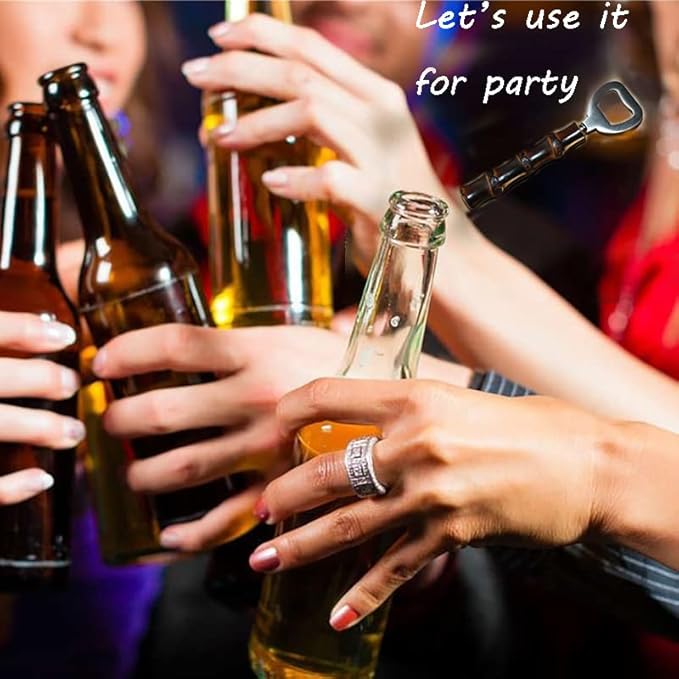 2PCS Stainless Steeel Beer Bottle Openers,Bamboo Handle Cap Bottle Openers（yellow and black）