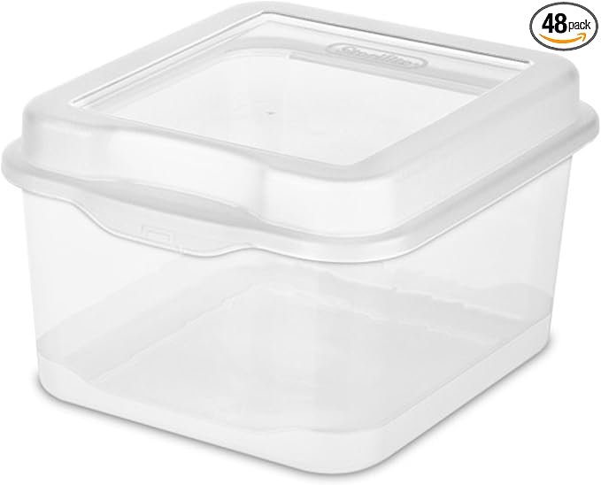 Sterilite 48-Pack Square Small FlipTop, Clear Plastic Storage Box with Hinged Lid - Stackable Multipurpose Organizer for Art and Craft Supplies, Accessories, Photos & CDs, Home or Office Use