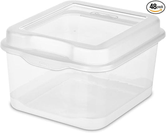 Sterilite 48-Pack Square Small FlipTop, Clear Plastic Storage Box with Hinged Lid - Stackable Multipurpose Organizer for Art and Craft Supplies, Accessories, Photos & CDs, Home or Office Use