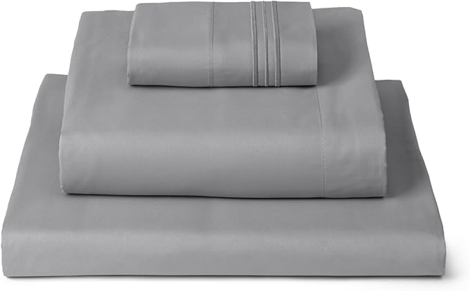 Mellanni Twin Sheets Set - 3 PC Iconic Collection Bedding - Hotel Luxury, Extra Soft, Cooling Bed Sheets - Wrinkle, Fade, Stain Resistant (Twin, Light Gray)