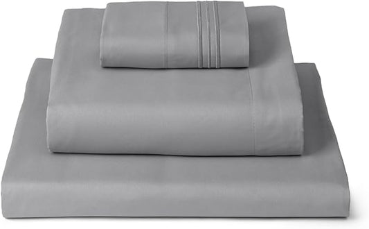 Mellanni Twin Sheets Set - 3 PC Iconic Collection Bedding - Hotel Luxury, Extra Soft, Cooling Bed Sheets - Wrinkle, Fade, Stain Resistant (Twin, Light Gray)