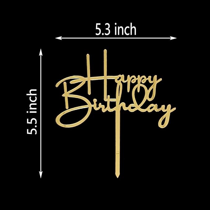 Happy Birthday Cake Topper for Birthday Party Decorations, Mirror Gold Acrylic