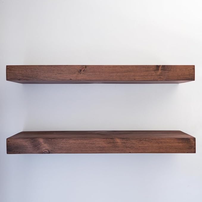 Modern Floating Shelves 3 Inches Thick for Wall, Wide Shelves for Kitchen, Living Room, Bedroom, and Bathroom, Natural Pine Wood, Rustic Wooden Shelf, (Set of 2) (Provincial, 48Lx3Hx8D)
