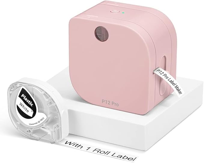 Phomemo P12 PRO Label Maker Machine with Tape, Mini Bluetooth Portable Thermal Labelmaker for Home, Office, Organizing, Kitchen, Wireless Small Label Makers with Multiple Templates, Pink