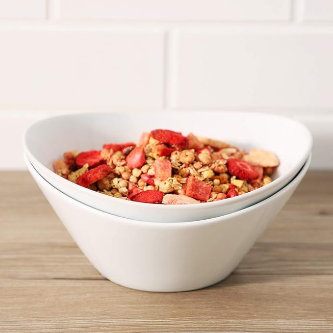 Porcelain Salad Bowls, 38 Ounce pasta bowls set of 4, 8 inch White serving bowls for cereal, soup, ramen, snacks, rice, Oven Dishwasher Safe