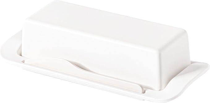 Butter Dish with Lid for Countertop, Butter Dish with Knife, Butter Keeper for Kitchen or Fridge, Bamboo Fiber Butter Tray, Butter Holder for 1 Stick Butter, BPA-free, Dishwasher Safe(White)