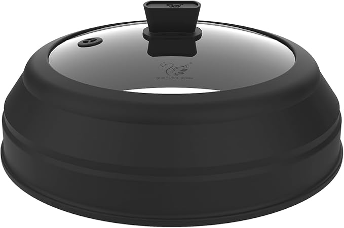 Microwave Splatter Cover Glass Splatter Guard Lid with Collapsible Silicone for Food Plate Covers 8.5 inch Black