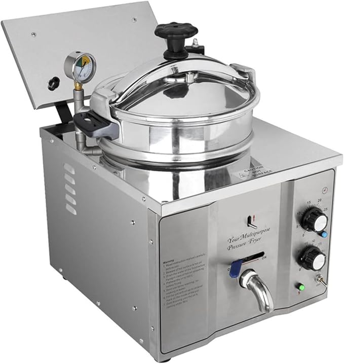 16L Electric Pressure Fryer,110V High-Pressure Chicken Fryer with Safety Features,Stainless Steel Healthy Countertop Deep Fryer for Crispy Fried Delicacies, Commercial-Grade Food Oven