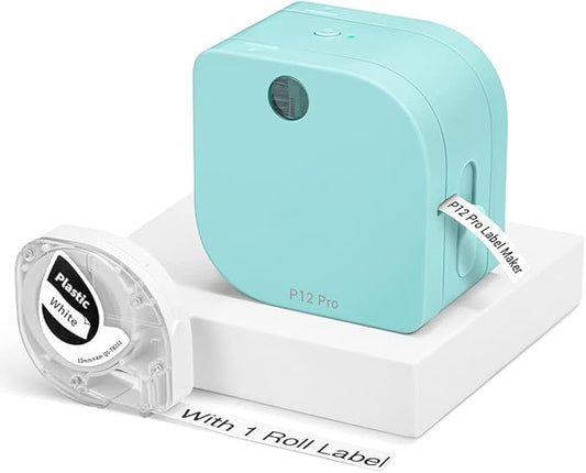 Phomemo P12 PRO Label Maker Machine with Tape, Mini Bluetooth Portable Thermal Labelmaker for Home, Office, Organizing, Kitchen, Wireless Small Label Makers with Multiple Templates, Green
