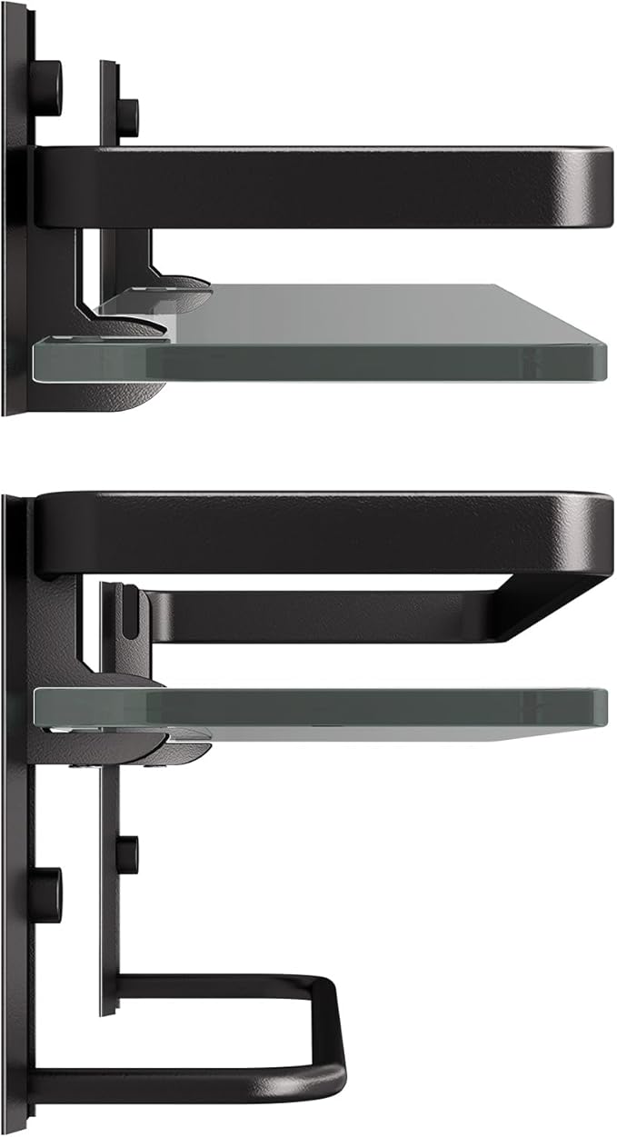 Danpoo Bathroom Shelves Wall Mounted, Clear Tempered Glass Shelf with Towel Bar, Hand Towel Holder(Matte Black)