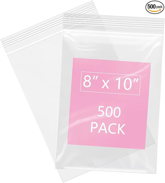 iMailer - 500 Pcs- 8" x 10" Plastic Zip Poly Bags- Clear Resealable Zip Bag for Art Prints, Brochure, Photoes, Handicraft Gift