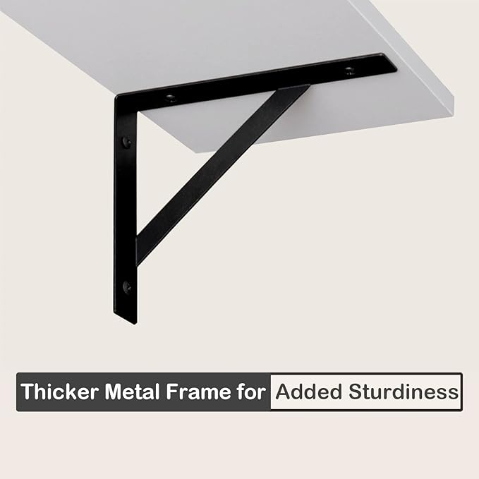 DINZI LVJ Long Wall Shelves, 24 Inch White Floating Shelves Set of 2, Easy-to-Install, Wall Storage Ledges with Sturdy Metal Brackets for Living Room, Bathroom, Bedroom, Kitchen, White