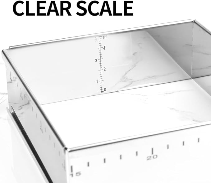 Guowall Stainless Steel Extensible Cake Ring Mold Adjustable Square Shaped Mousse Ring Detachable Nonstick Cake Cutter for DIY Baking - 6in