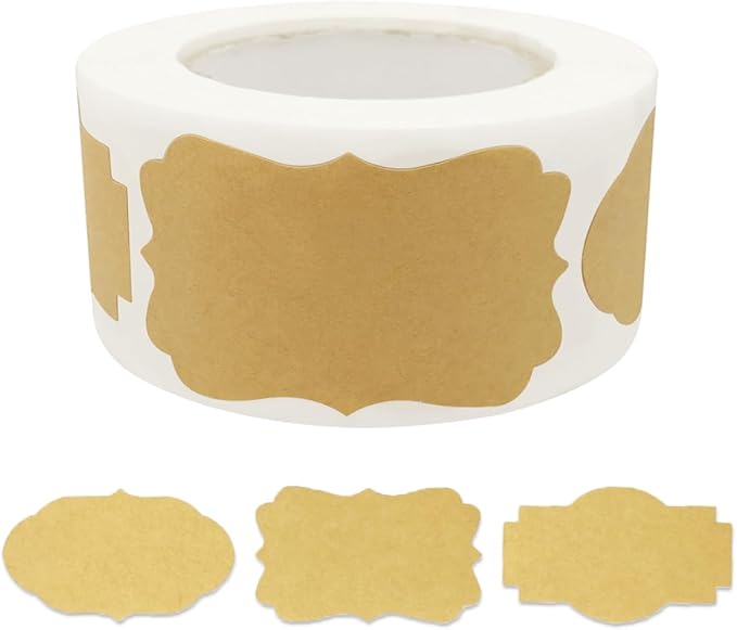 300 Pcs Gift Tag Name Labels Stickers, Kraft Blank Self-Adhesive Jar Labels for Storage Bins Essential Oil Spice Bottle Cosmetic Decoration Food Containers, Mason Labels Craft Presents Stickers