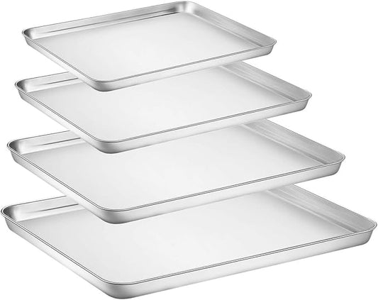 Baking Sheet Set of 4, Yododo Stainless Steel Baking Pan Tray Cookie Sheet, Non Toxic & Healthy, Mirror Finish & Rust Free, Easy Clean & Dishwasher Safe (16inch 12inch 10inch 9inch)