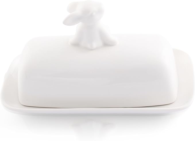 Arthur Court White Stoneware Setting Bunny Butter Dish, Accommodates All Butter Sizes, Durable and Easy to Clean, Adds Whimsy and Elegance to Table Settings - Spring Easter Lidded Butter Dish