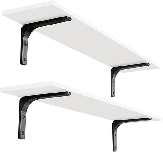 DINZI LVJ Long Wall Shelves, 39.4Inch Wall Mounted Shelves Set of 2, Extra Large Floating Storage Ledges with Sturdy Metal Brackets for Living Room, Bathroom, Bedroom, Kitchen, White